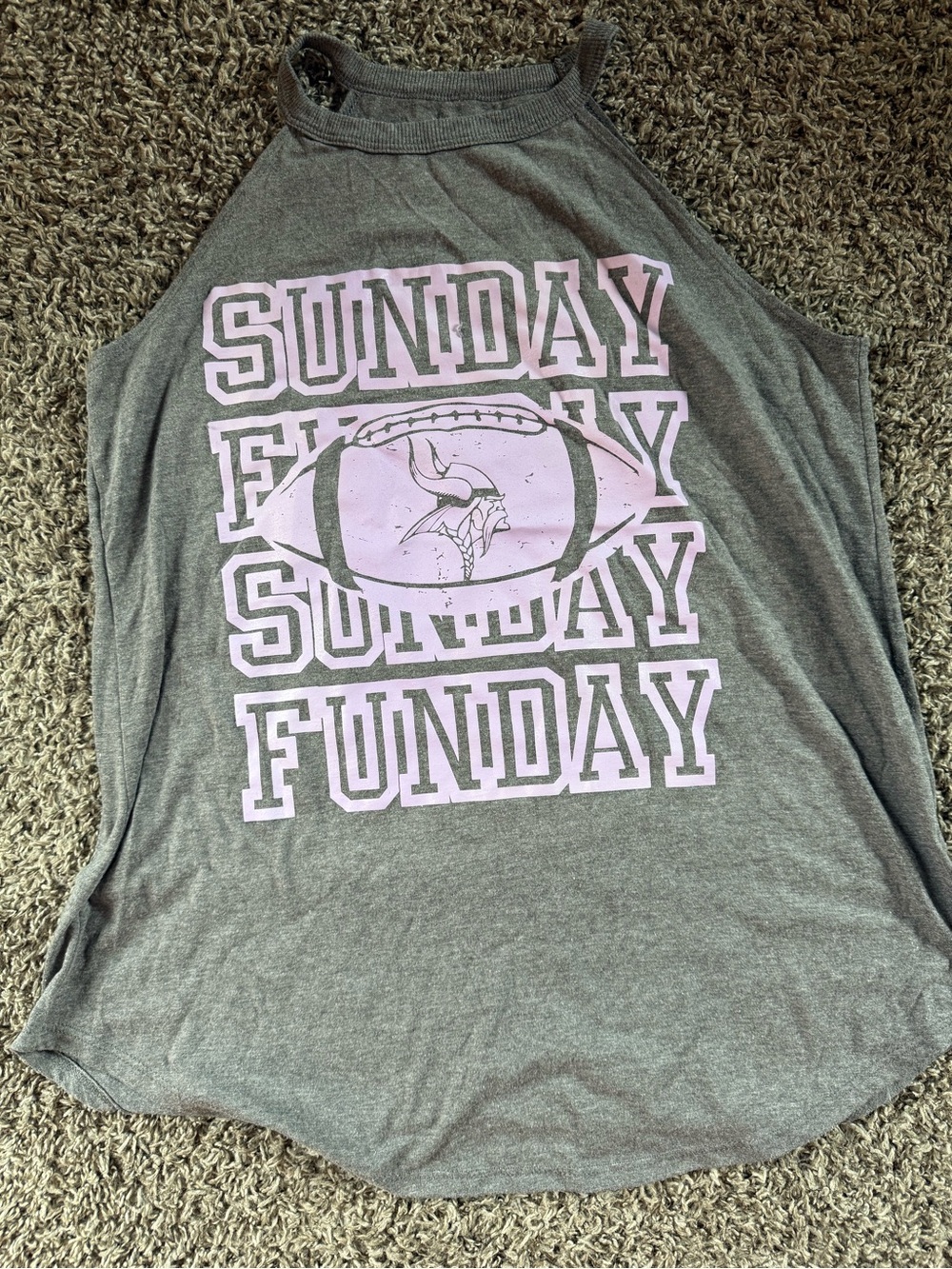 Sunday Funday Gray Tank Top with Purple Graphic MM VIKING